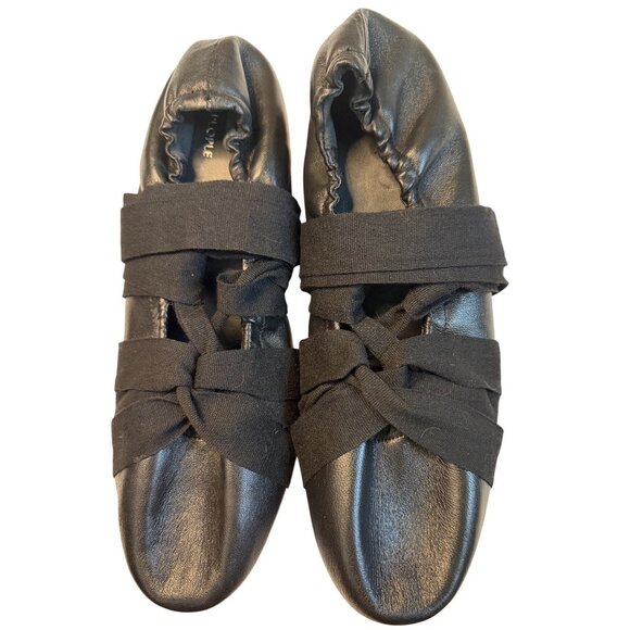Free People Cece Wrap Ballet Flats Black Leather Ribbon Tie Size 11 - Picture 7 of 16